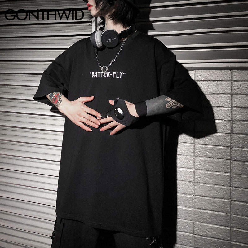 GONTHWID papillon imprimer à manches courtes t-shirts Streetwear Hip Hop décontracté ample t-shirts chemises hommes Harajuku été hauts homme