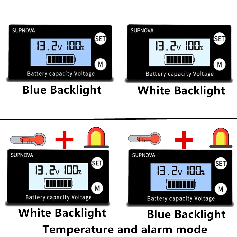 Battery Capacity Indicator DC 8V-100V Lead Acid Lithium LiFePO4 Car Motorcycle Voltmeter Voltage Gauge 12V 24V 48V 72V