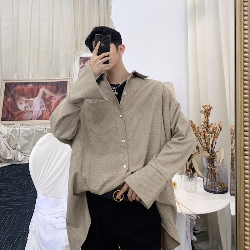 Camisa informal holgada de manga larga de murciélago de gran tamaño de cuadros Vintage para hombre, ropa de calle para mujer, camisas de vestir de Hip Hop