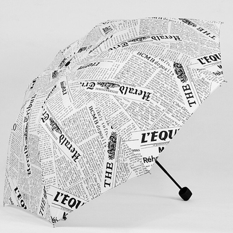 British Wind Black And White Newspaper Umbrella Folding Automatic Umbrella Anti-Uv Sun/Rain Umbrella Parasol-White