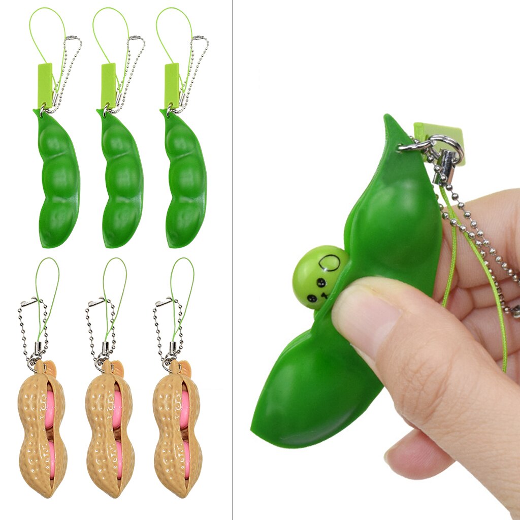Stress Relief Toys Anti-Anxiety Keyring Squeeze Bean Peanut Pendant Toys Relieve Decompression Toys Infinite Squeeze Chain Key