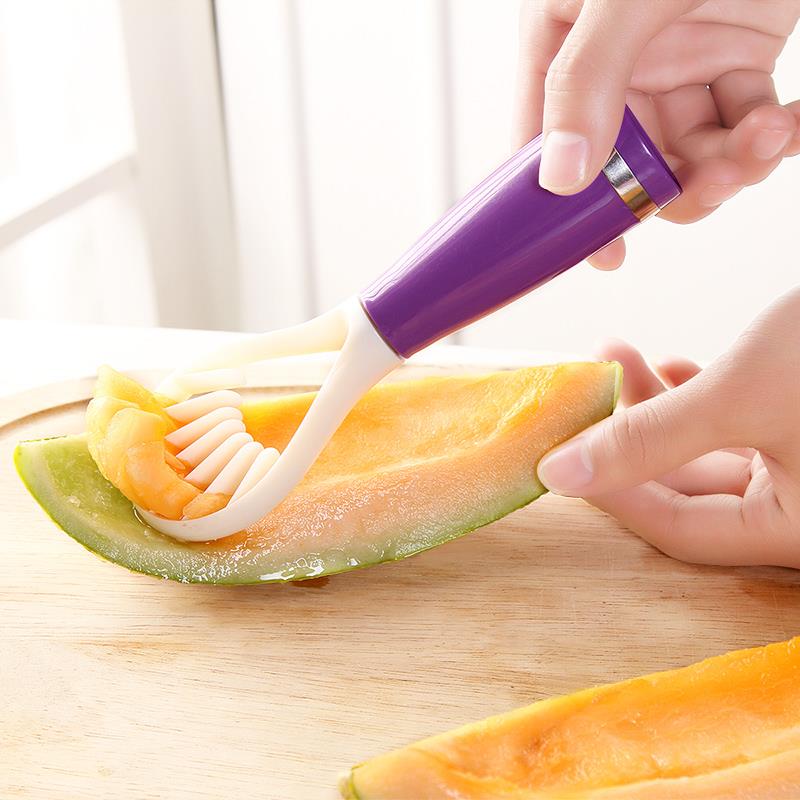 Godis färgad multifunktionell fruktmassa utgrävd sked splitter fröade köksredskap remsa skärare plast frukt gräv sked