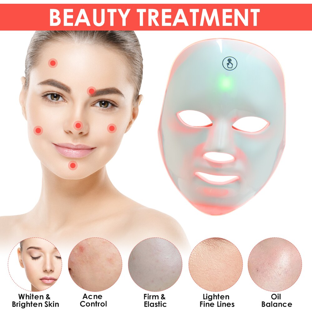 7 Colors Facial LED Mask LED Photon Therapy Beauty Mask Skin Rejuvenation Lifting Dark Spot Cleaner Device USB Rechargeable