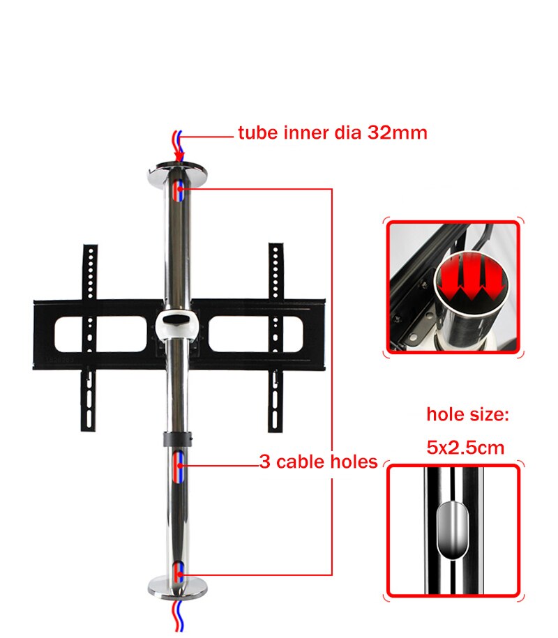 BG11-M de acero inoxidable para televisor LCD, soporte de montaje de pared de partición, Altura ajustable de 66-82cm, giratorio 360, 23-55 pulgadas,