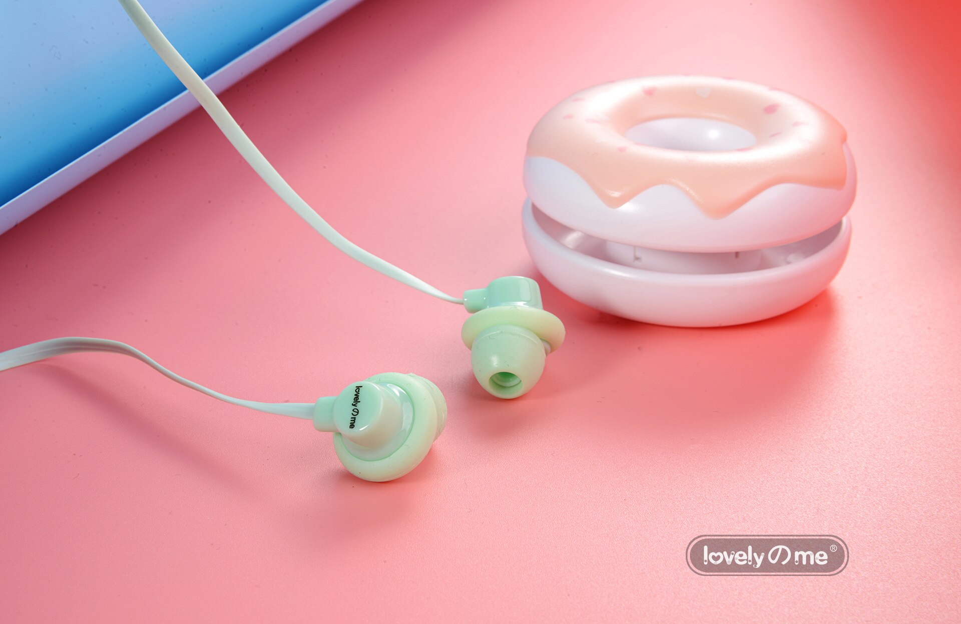 Auricolari In-ear - Mini Cuffie Cablate con Scatola Portaoggetti Donuts - Universali: Azzurro