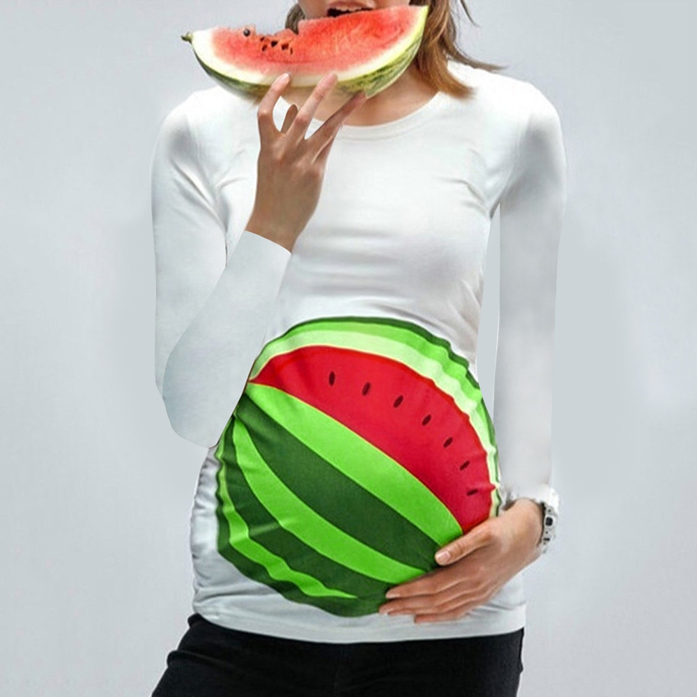 Vrouwen moederschap Leuke Grappige Patroon Print lange Mouwen Casual T-shirt Zwangere Tops zwangerschap blouses zwanger kleding blouse
