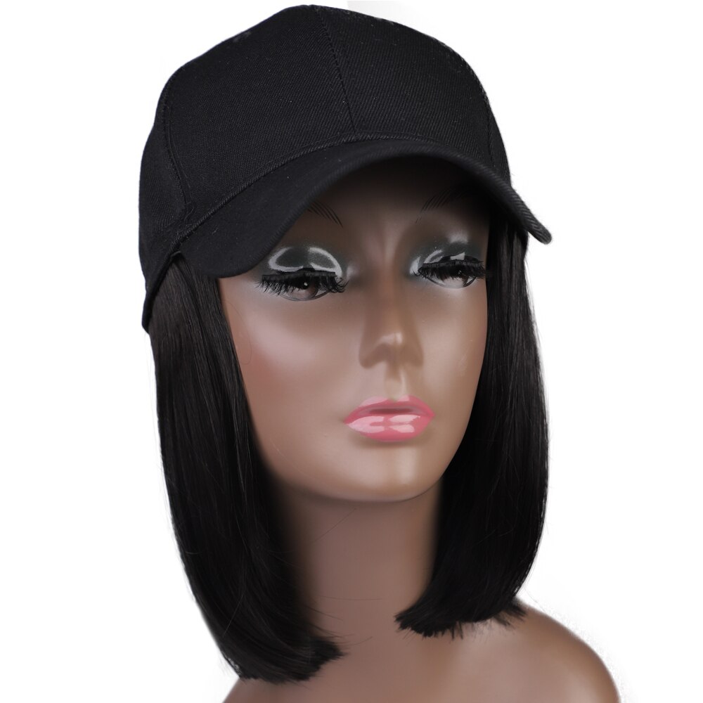 Baseball Hat with Hair Attached for Women Extension Synthetic Short Bob Hairstyles Hat Easy to Use Adjustable Black Baseball Hat