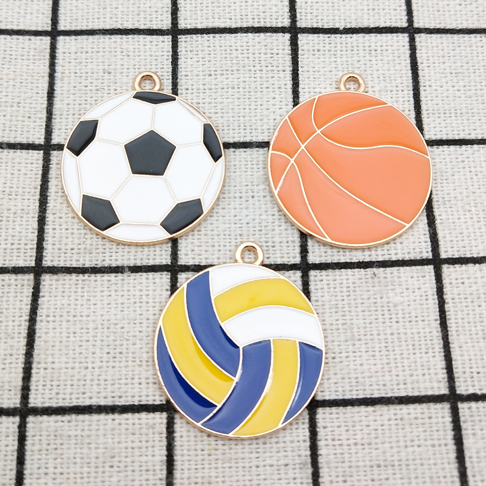 10 Uds. De dijes de joyería, accesorios de fútbol, baloncesto, voleibol, Diy, hacer pendientes, llavero, pulsera, colgante de Metal chapado en oro