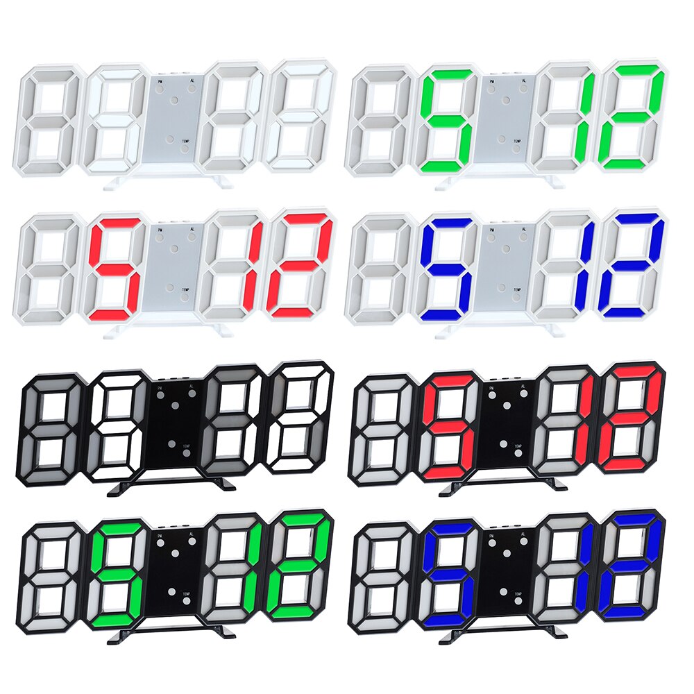 8 Shaped 3D Digital Table Wall Clock LED Nightlight Date Time Display Alarm USB Home Decoration Living room Night Light