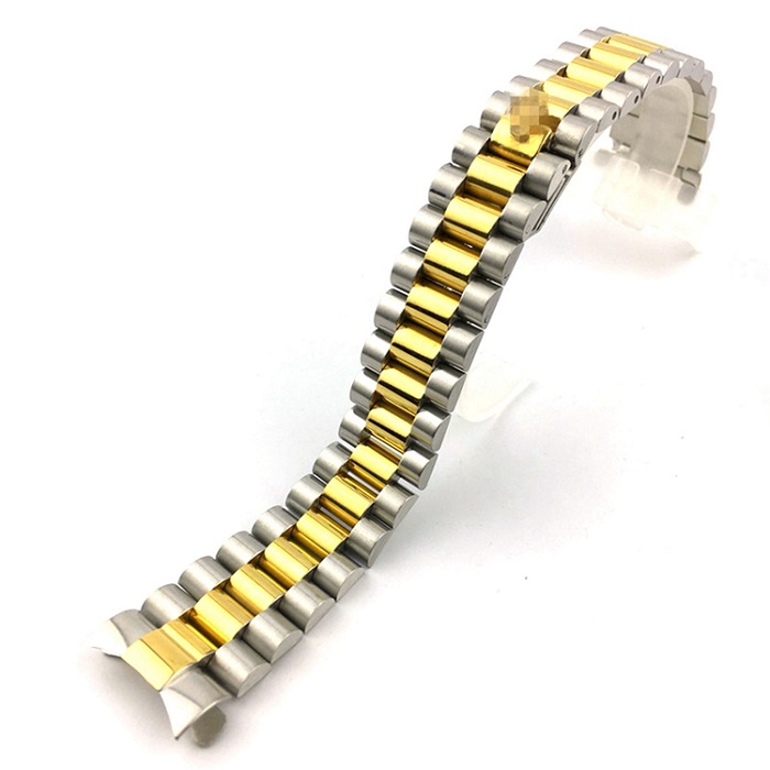 20mm Gold Nahen Gold Silber Uhr Band Gurt Solide Edelstahl gebogen Ende Präsident stil Armbinde Armbinde Gürtel Armbinde: silber- gold