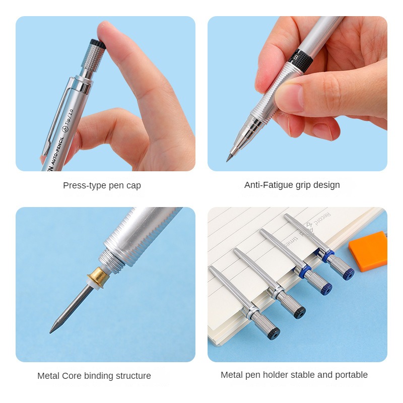 2,0 mm Druckbleistift-Set 2B, automatische Bleistifte mit farbigen/schwarzen Minenminen für Entwurfszeichnungen, Schreiben, Basteln, Kunstskizzen
