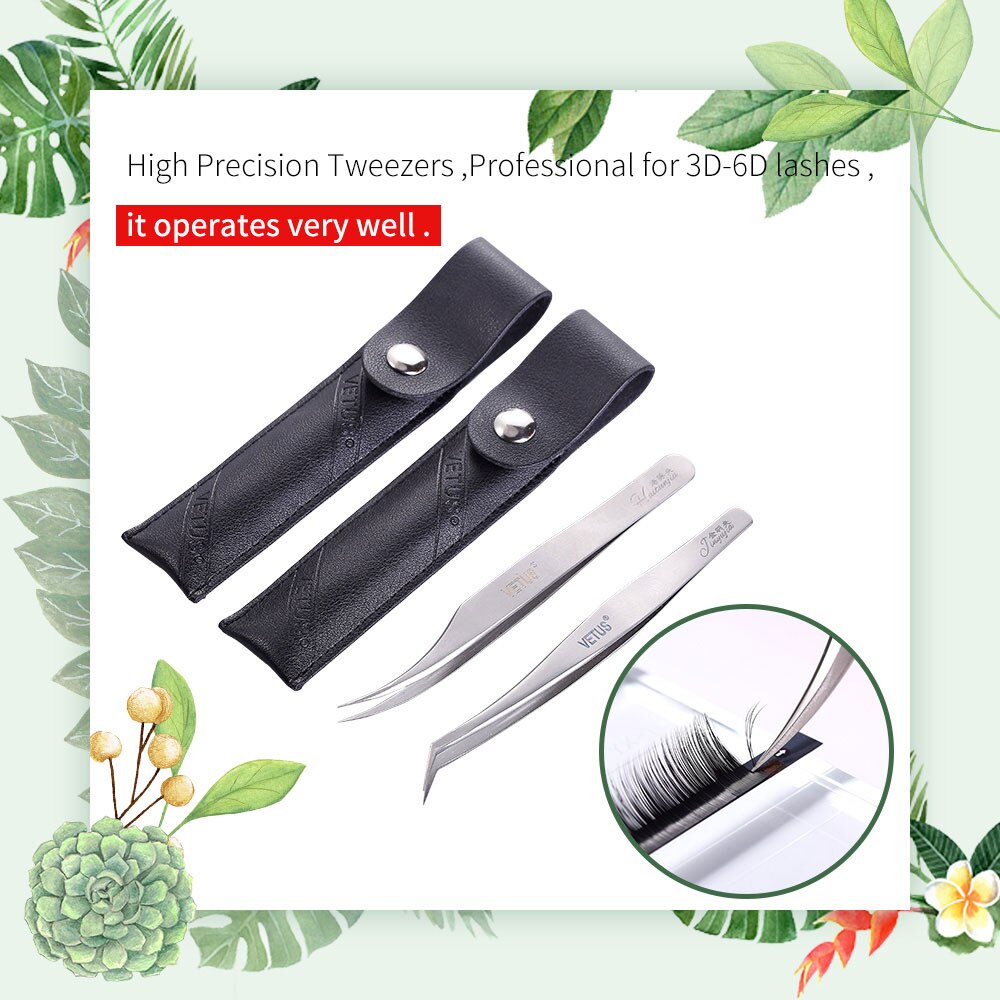 Vetus Professionelle Präzision pinzette edelstahl für 3D-6D Wimpern Individuelle Wimpern Pinzette Set Leicht Blüte