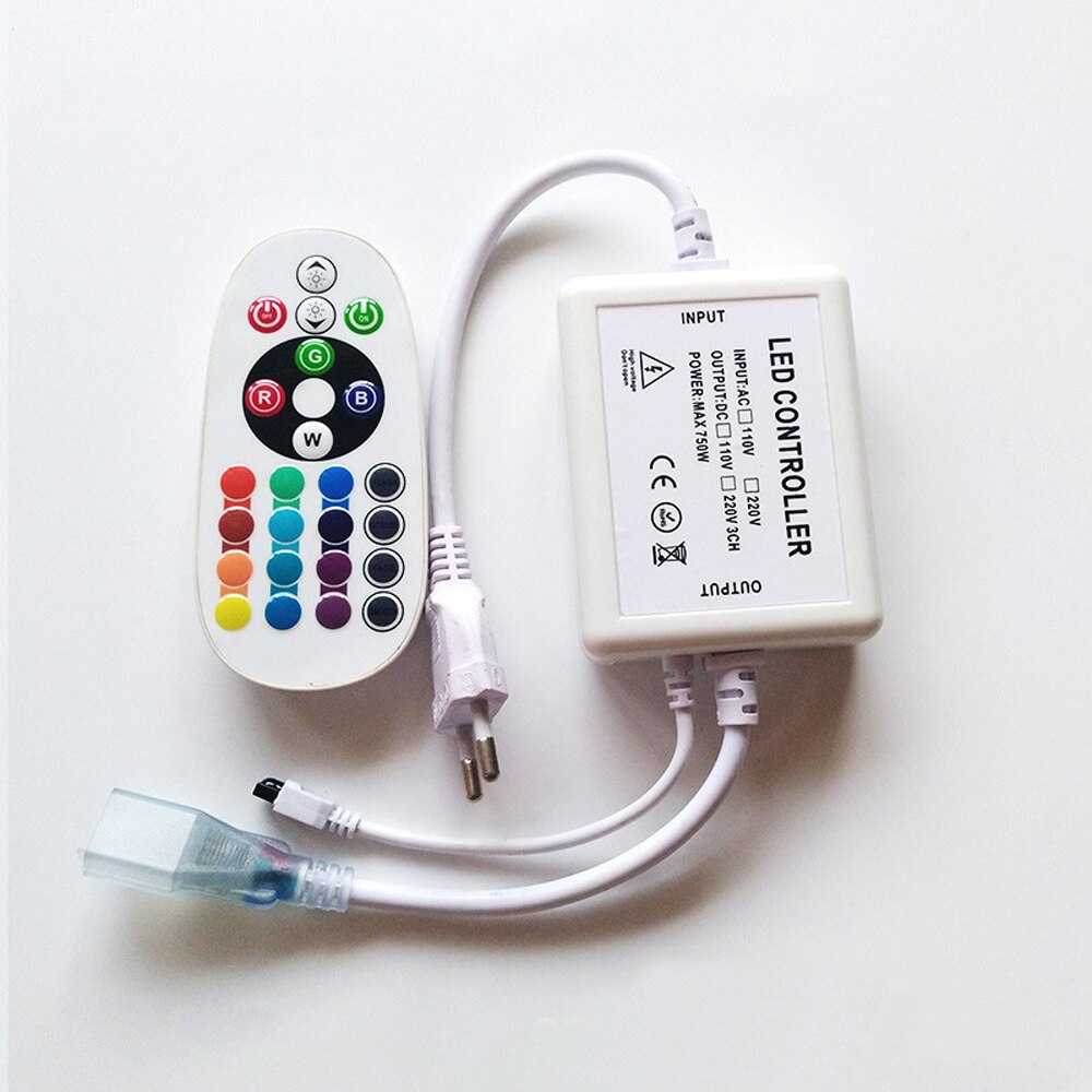 RGB LED Controller 220V EU 110V US with 24 Key IR Remote Control 4pin 750W for 5050 2835 RGB LED Strip Neon Light