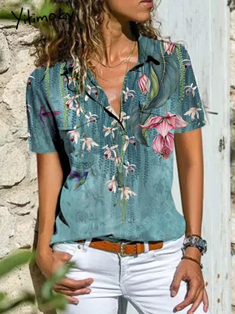 Camicia da donna a maniche corte estiva camicia allentata moda donna elegante camicetta da donna