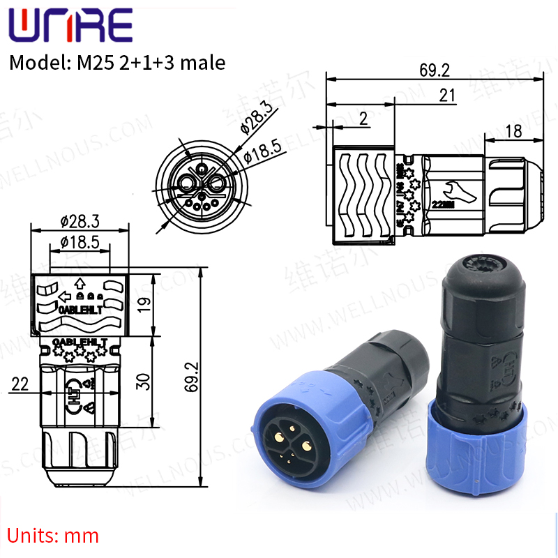 E-BIKE Battery Connector IP67 30-50A Charging Port M25 Plug With Cable Scooter Socket e Bike Plug Batteries: MULTI