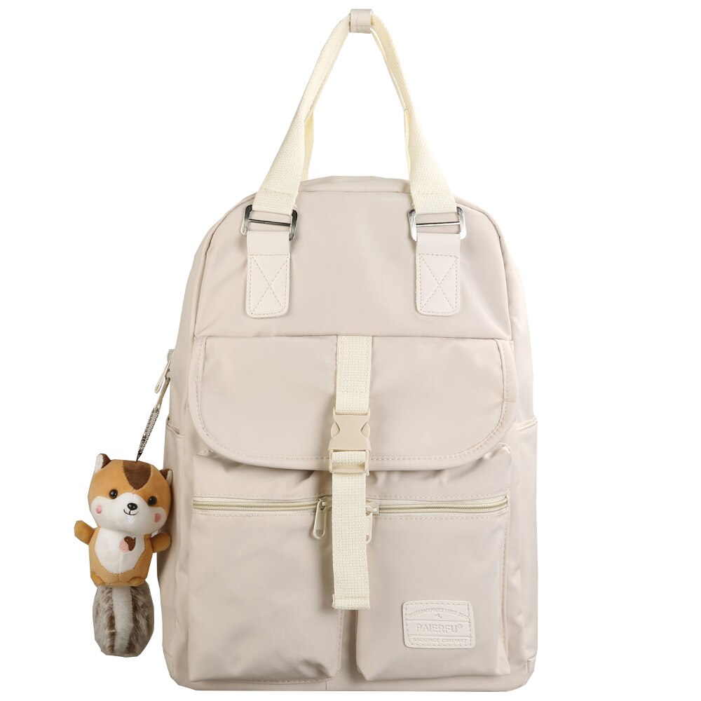 modisch Dame Nette Rucksack Mädchen Weibliche Schule Tasche Laptop Hochschule Schüler Frauen Rucksack Nylon Reise Kawaii Taschen Buch Neue: Beige / Nein Eichhörnchen Puppe