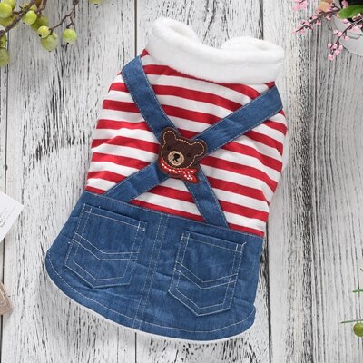 Berenkleding jurken hond rood blauw gestreept denim prinses rok bruiloft huisdier jurken voor puppy dieren chihuahua yorkshire mopshonden: Rode winter / Xl