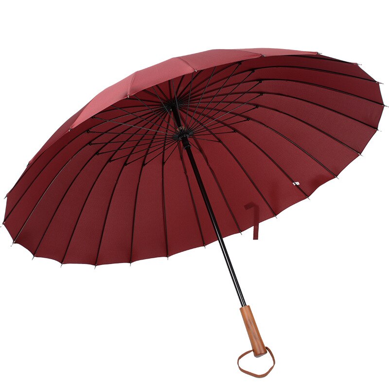 Outdoor Travel Long Wooden Handle Umbrella Windproof Umbrella 24K Long Umbrella Men'S Women'S Solid Color: red