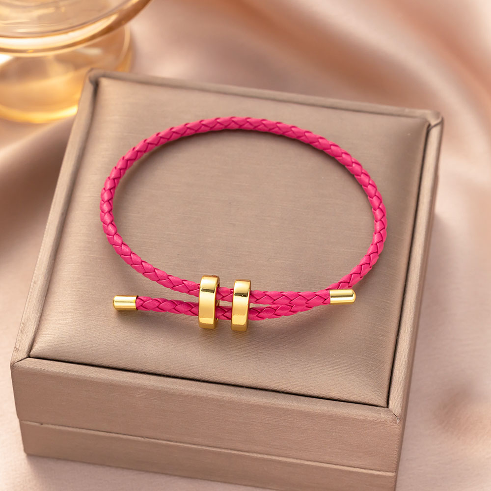 Pulsera de cuerda impermeable de alambre ajustable, hebilla dorada de acero inoxidable, pulseras trenzadas hechas a mano para mujeres y niñas, joyería de: Rojo óxido