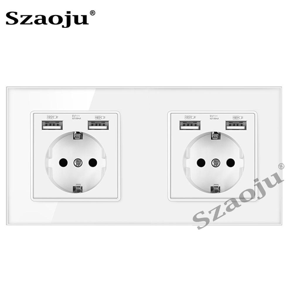 Szaoju wall socket German standard 16A crystal tempered glass panel socket Siamese power socket with USB charging AC110-250V: 172 German 2 USB