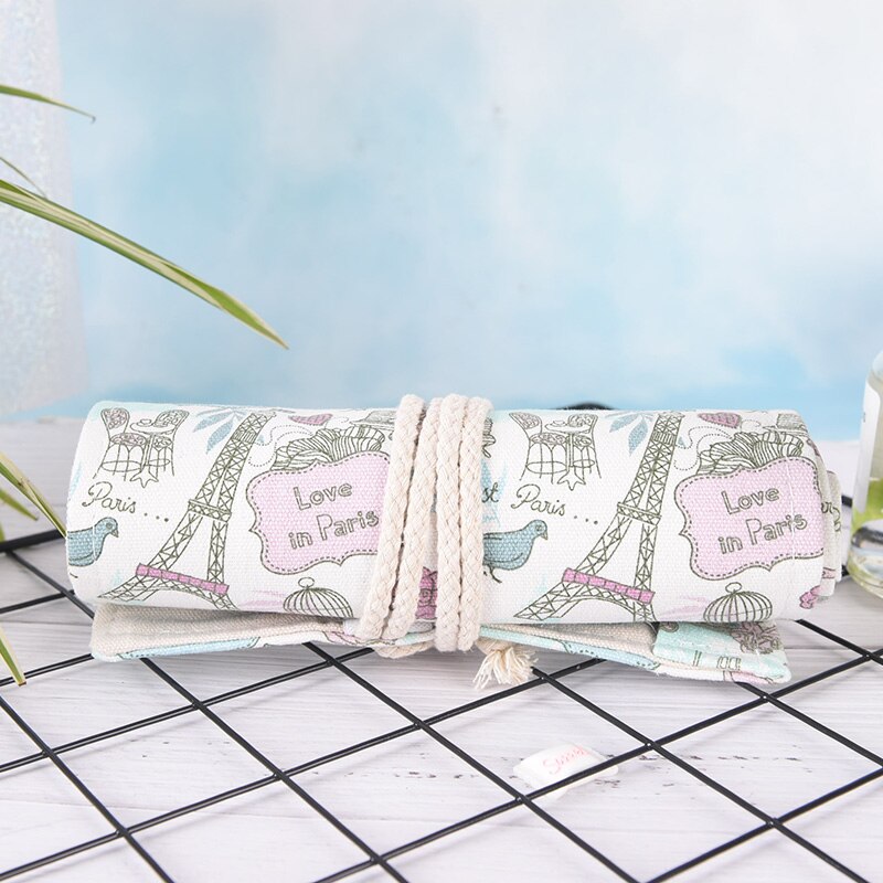 Amoyie Canvas Potlood Etui Kleurpotloden Houders Roletui, 72 Blauwe Kat