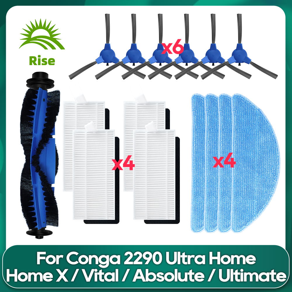 Compatible For Conga 2290 Ultra Series(05661) Replacement Main Side Brush Cover Hepa Filter Mop Cloths Wipe Accessories: Beige