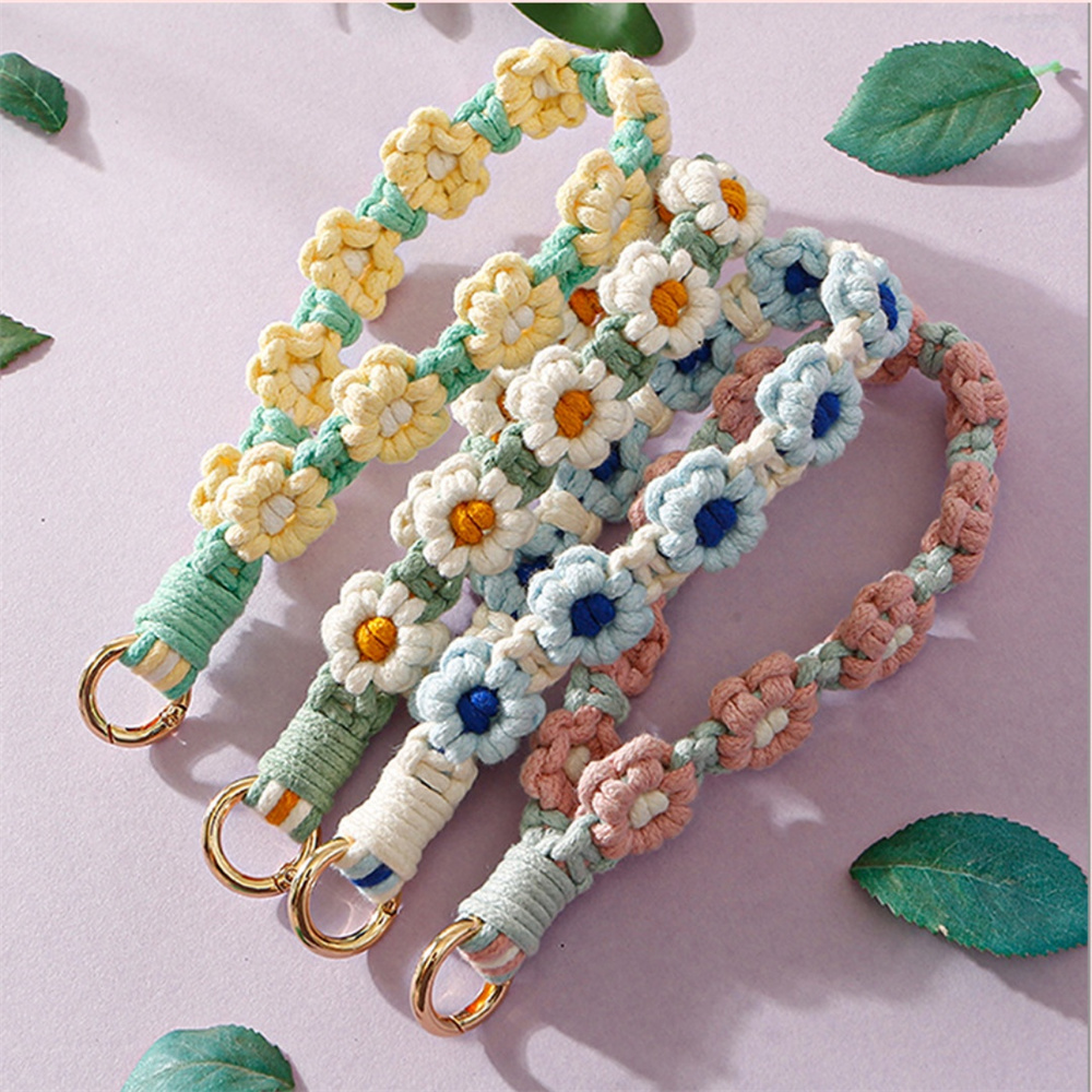 Cordão de Flor de Margarida em Crochê, Alça de Pulso Antiperda para Telefone, Mulheres e Meninas, Pingentes para Bolsa Feitos à Mão, Porta-chaves, Presentes