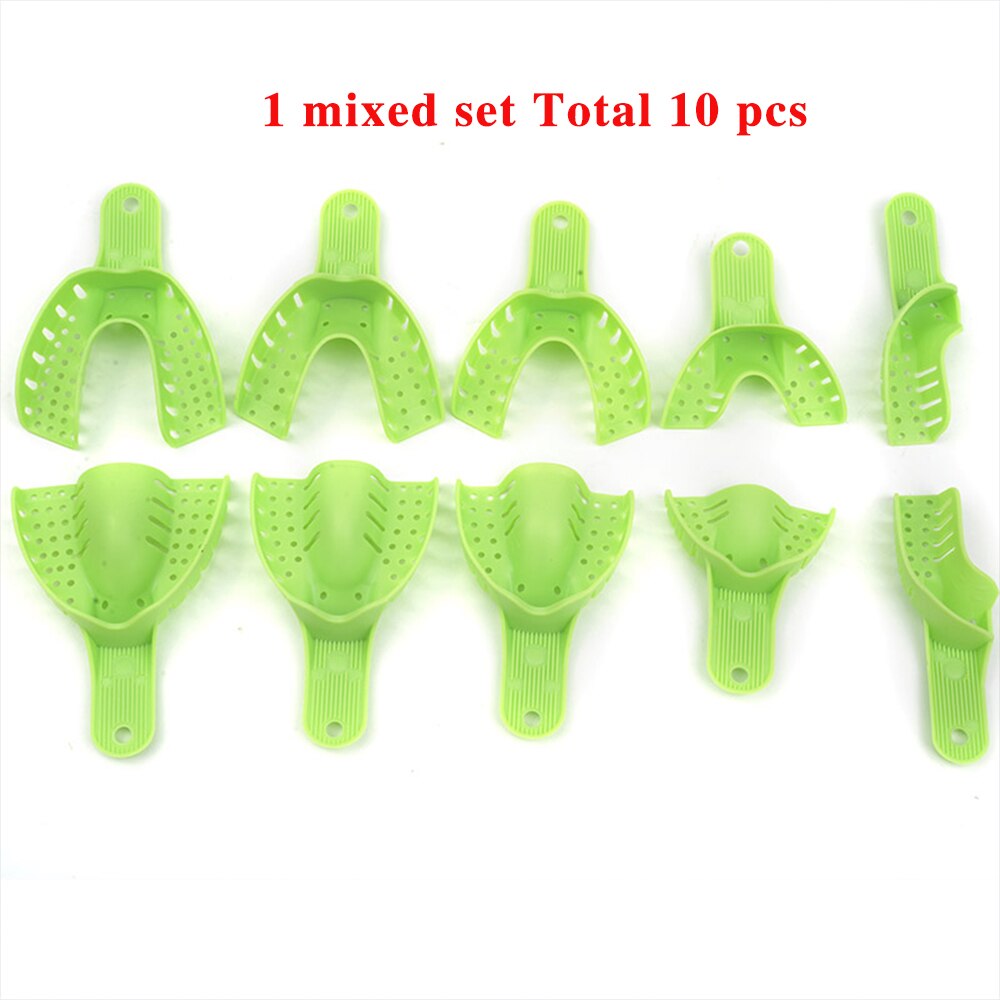 Bandeja de plástico de impresión Dental, sin malla, herramientas de dentista, Material de laboratorio de odontología, soporte de dientes, 10 unids/set por juego: green color