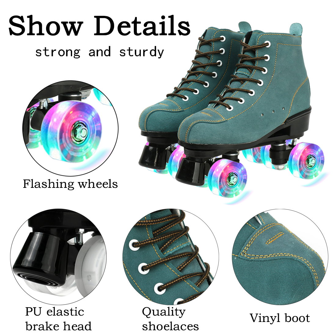 Größe 40, 41 42 43 45, zweireihige Rollschuhe für Damen und Herren, Erwachsene, blinkende 4-Räder-Skateschuhe, draussen-skaten-Quad-Turnschuhe