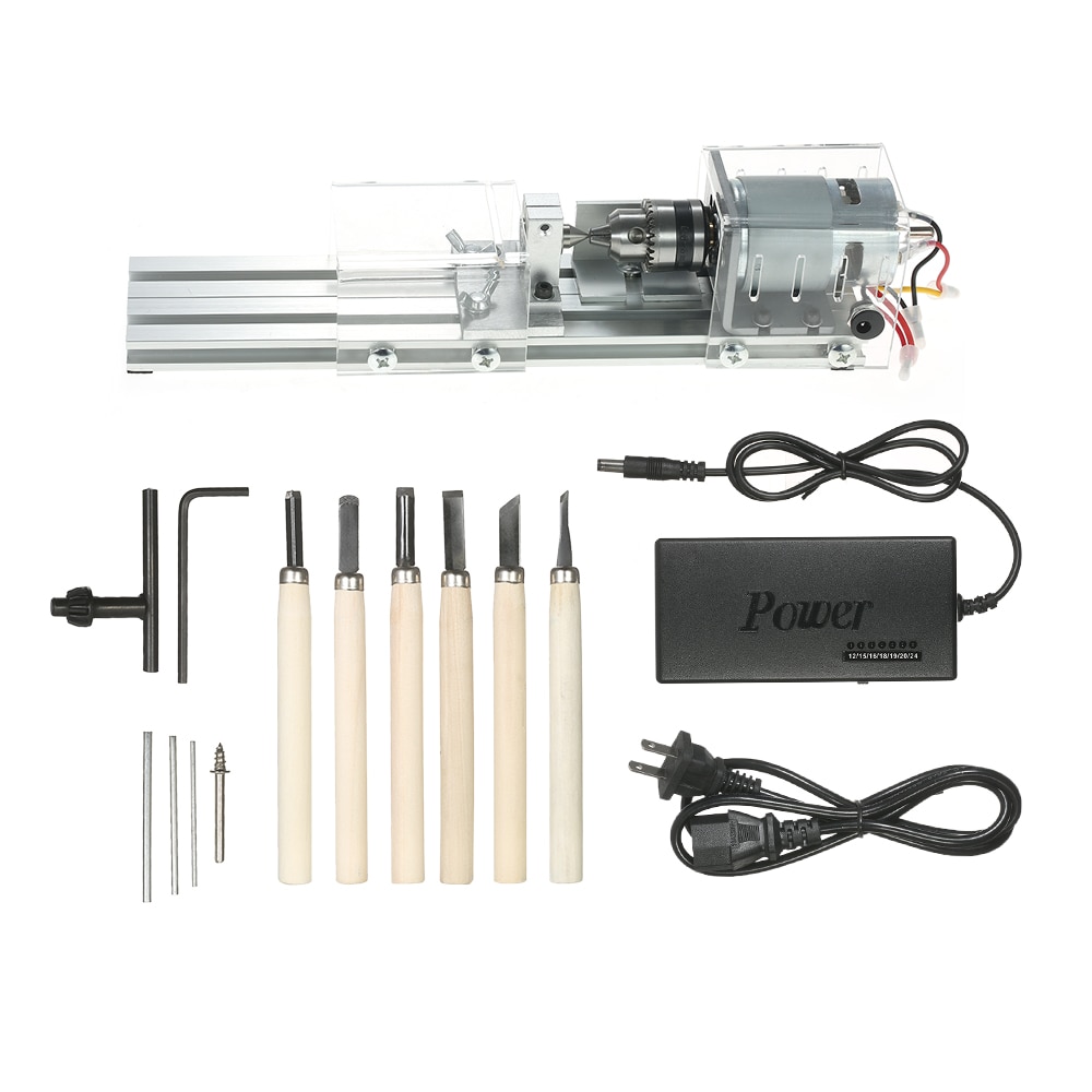 Mini torno de 12-24V CC para carpintería, Tornos en miniatura para bricolaje, torno de perlas de Buda para carpintería, molienda y perlas de pulido, no CNC