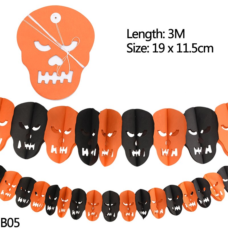Halloween dekoration tegneserie kat stjerne flagermus heks græskar brev glad halloween banner bunting flag halloween fest hængende indretning: B05- kranie banner