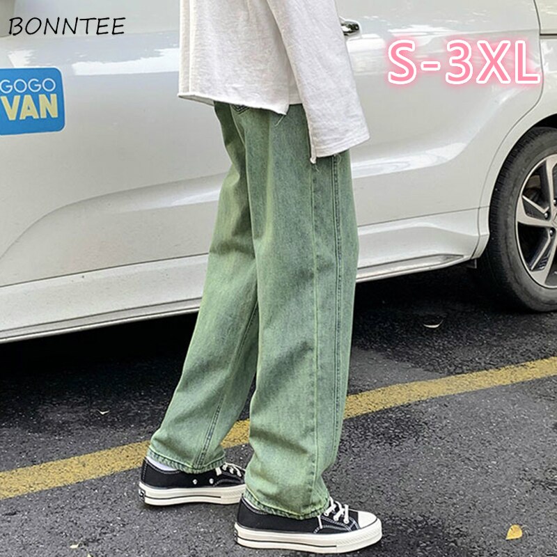 saferido Spring And Autumn Harajuku Hong Kong Style Simple Loose Trend Ins Versatile Casual Drawstring Straight Long Pants Jeans For Men