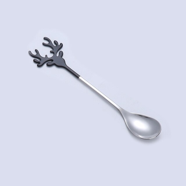 Herten Vorm Rvs Roeren Lepel Romantische Kerst Elanden Koffie Dessertlepel Bestek Prachtige Theelepel Servies:  Black silver