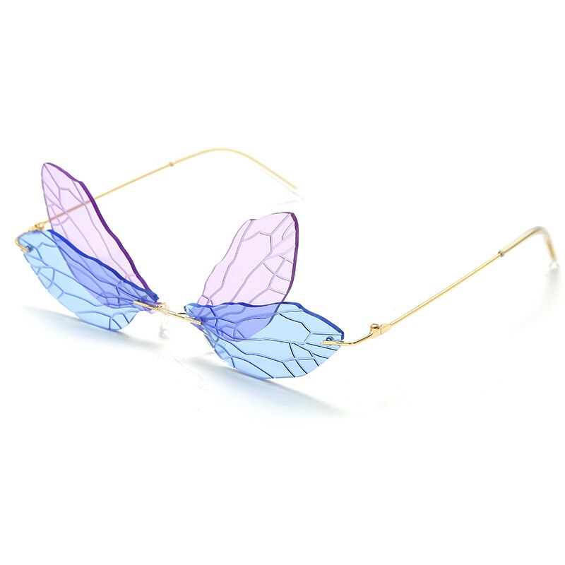 Vintage Dragonfly Vleugels Zonnebril Mode Randloze Vrouwen Hd Lens Eyewear Mannen Roze Zonnebril Uv400 Eyewear Vrouwelijke