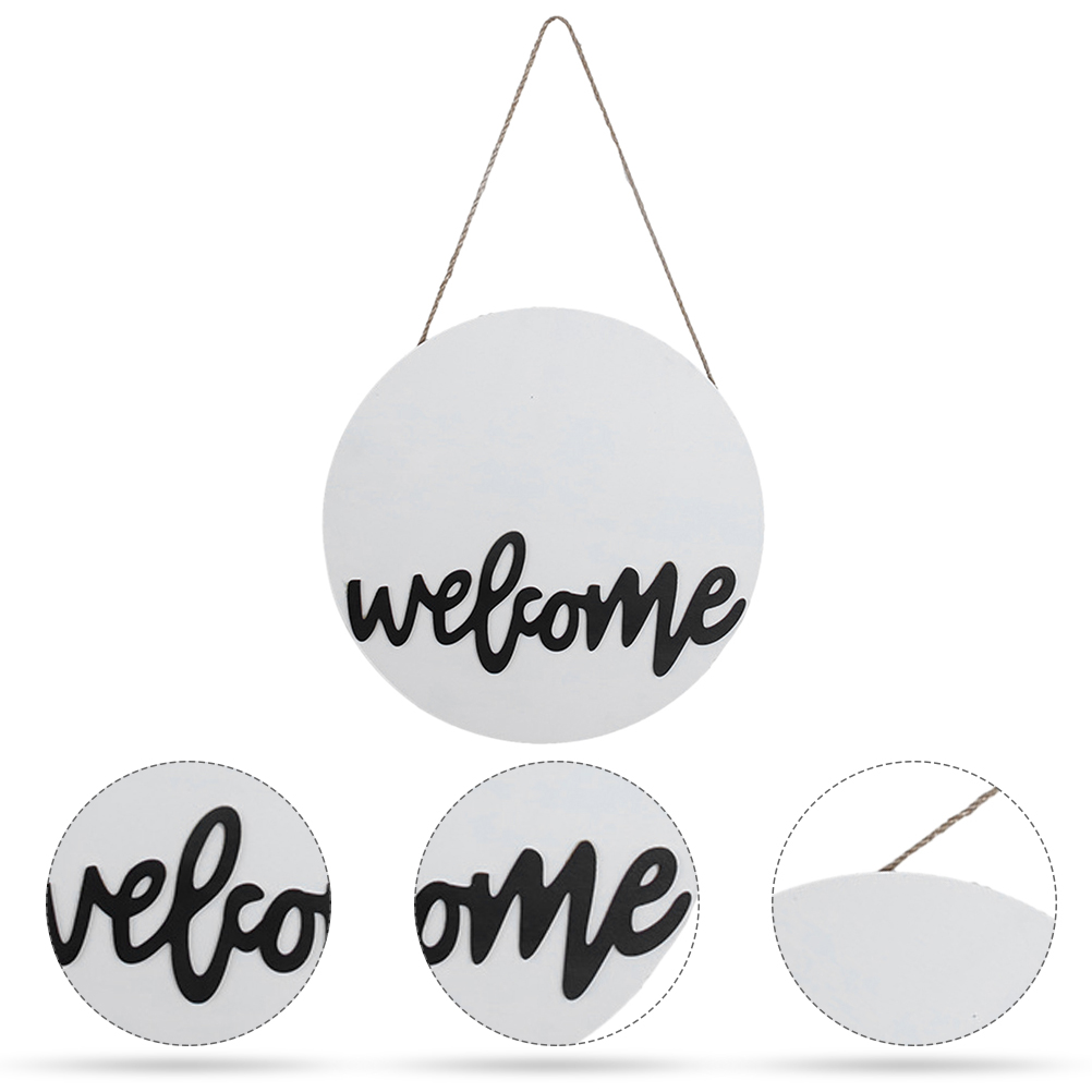 2pcs Welcome Door Sign Wooden Door Hanging Ornament Welcome Door Hanging Plaques: White