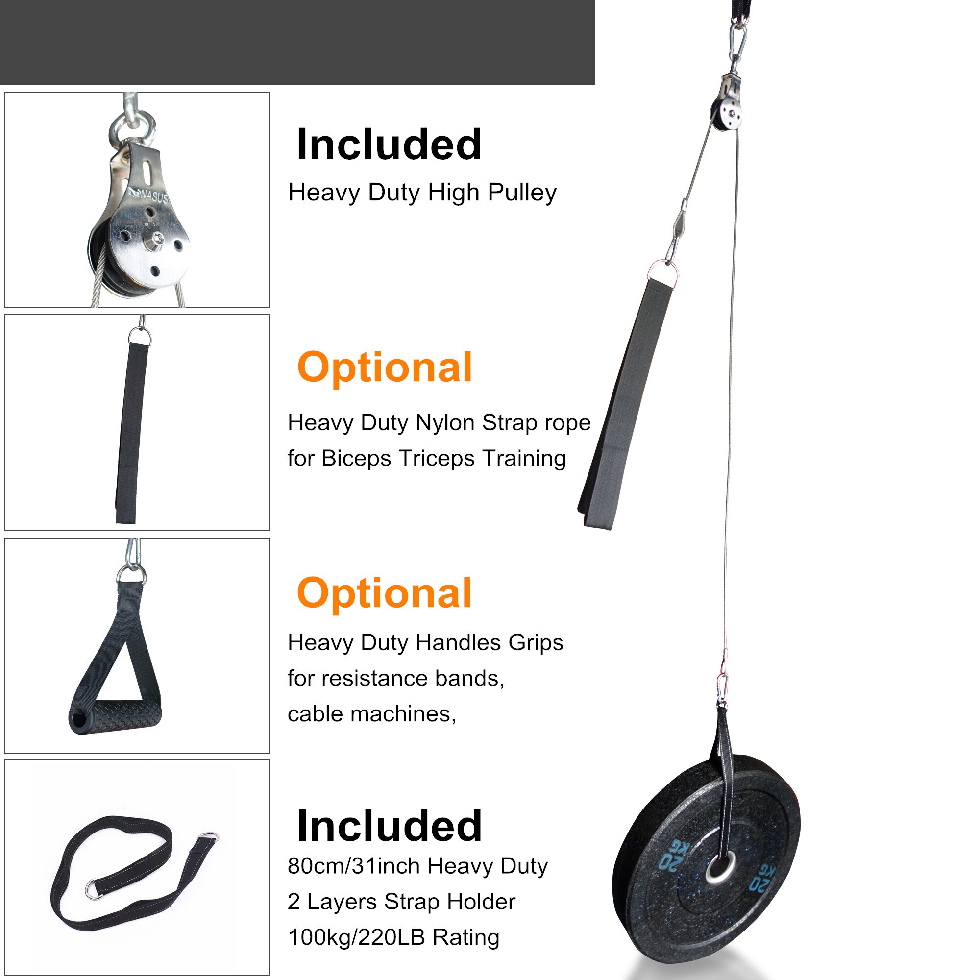 Fitness diy talja kaapeli koneen kiinnitysjärjestelmä pituus säädettävät setit lataustappi triceps hihna kotikuntosali laitteet