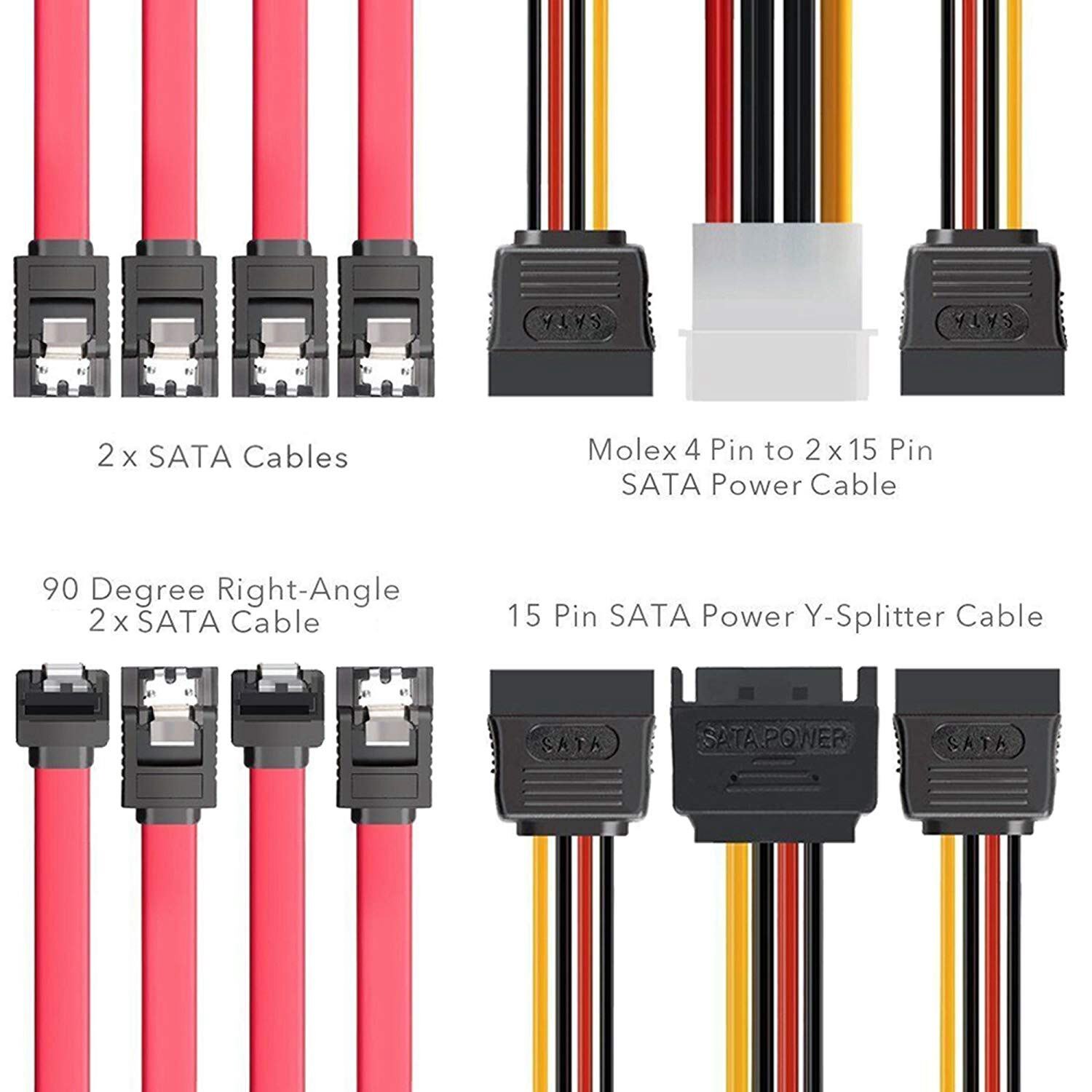Câbles de connexion de disque dur SSD / SATA III (1x4 broches à double câble de répartiteur d'alimentation SATA 15 broches, 1x15 broches à double 15 broches SATA Po