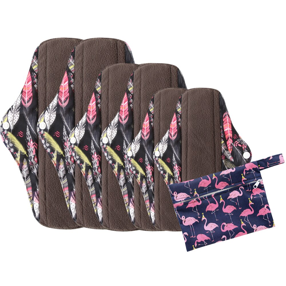 Genanvendelige bind bambus kul hygiejnebind mama menstruations bomuldsbind vaskbare trusseindlæg 2 stk l  +2 stk m  +2 stk s +1 pose