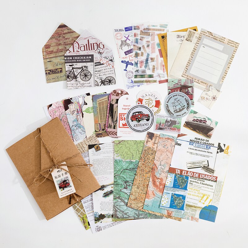 30 unids/lote decorativo Vintage Scrapbooking material DIY conjunto diario álbum Retro etiquetas Collage material de papel hecho a mano artesanía: D