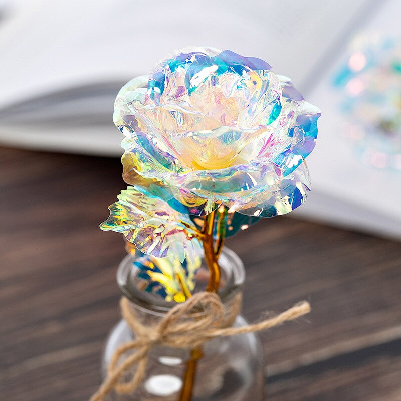 24K Gold Foil Rose Flower Artificial Rose Flower Bouquet LED Galaxy Rose Flower Valentine's Day for Bedroom Home Decor