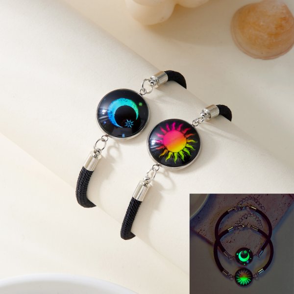Bracelets de Couple lumineux romantique soleil lune pour femmes et hommes, corde tressée à la main, Bracelet assorti, bijoux de saint valentin: Jaune brunâtre