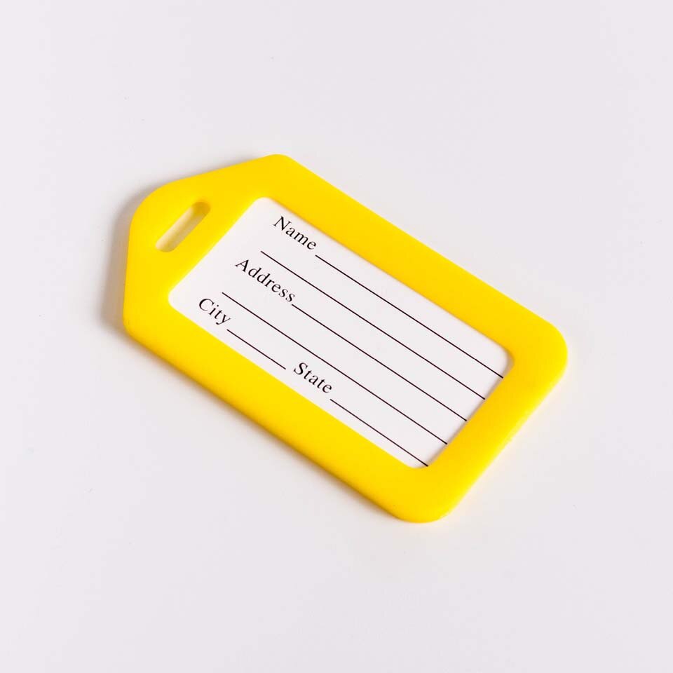 100PC akceptuje niestandardowe zamówienie z tworzywa sztucznego PP identyfikator do bagażu sprawdzone marki kart linii lotniczych na pokład przejść 10 kolor może z nadrukiem twoje LOGO: yellow