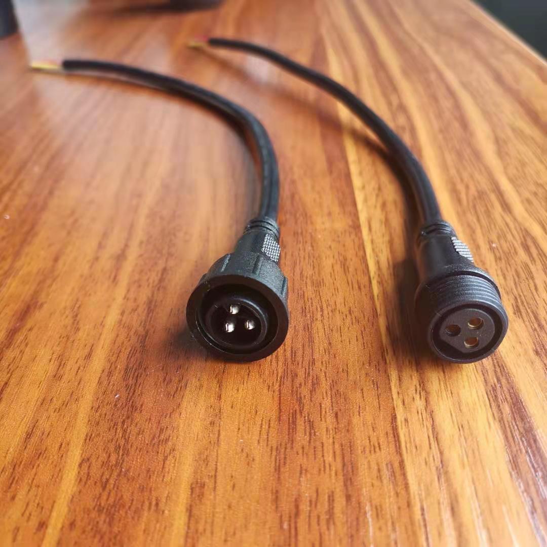 Conector impermeable para luces LED inteligentes, 3 núcleos, 3 pines, color negro, 13,5mm, 3 pines, 30cm, 10 pares