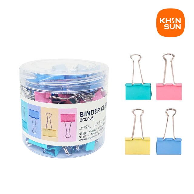 Khinsun Color Binder Clip 15/19/25/32mm Multicolor Paper clips Document File Binder school office supplies E8554A: 15mm-60 Clips