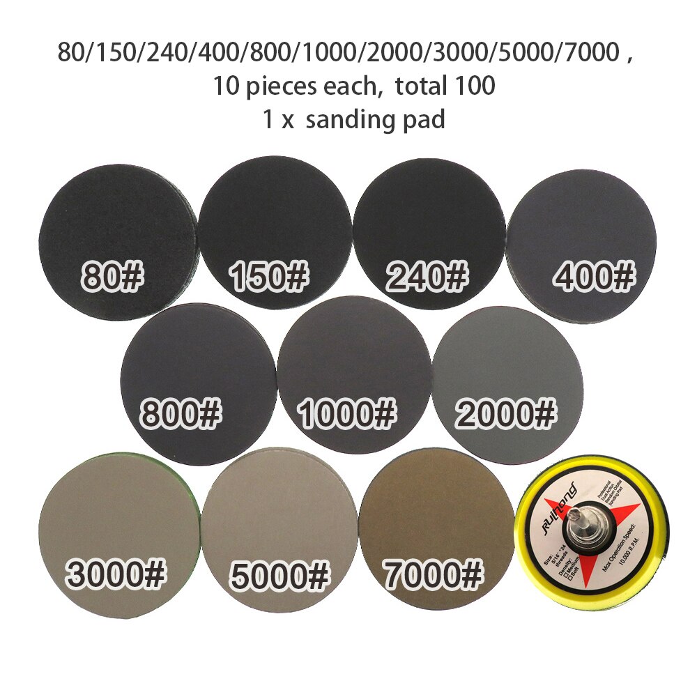 100pcs Wet Dry Sandpaper Assortment 80-7000 Grit Sander Disc 2inch 50mm With Hook and Loop Sanding pad for Wood: 101 Assorted