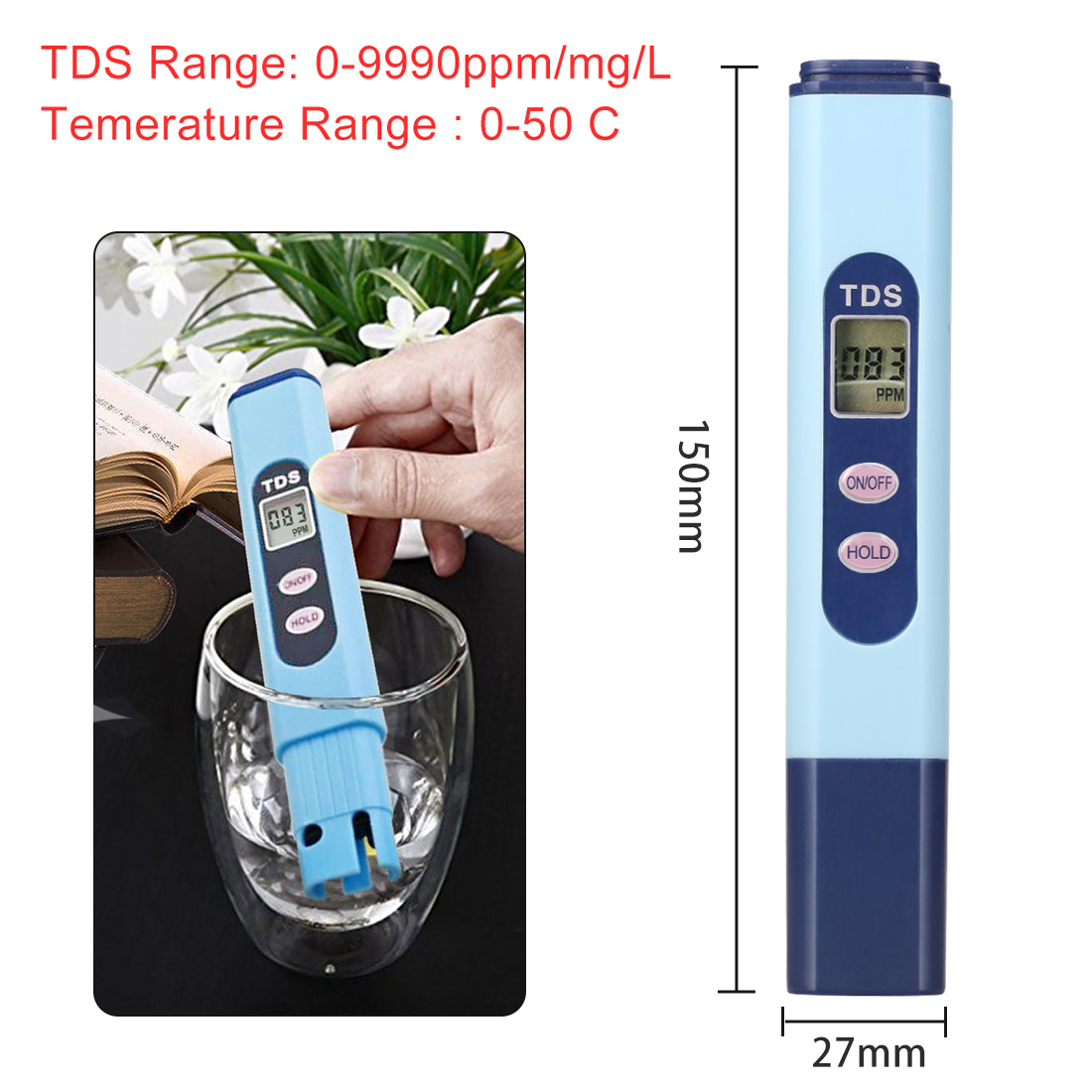 LCD Display Accuracy 0.01ph Digital PH Meter Tester TDS Meter Pen 0-14PH/0-9990PPM for Drinking/Food/Lab PH Water Purity Monitor: TDS and TEMP