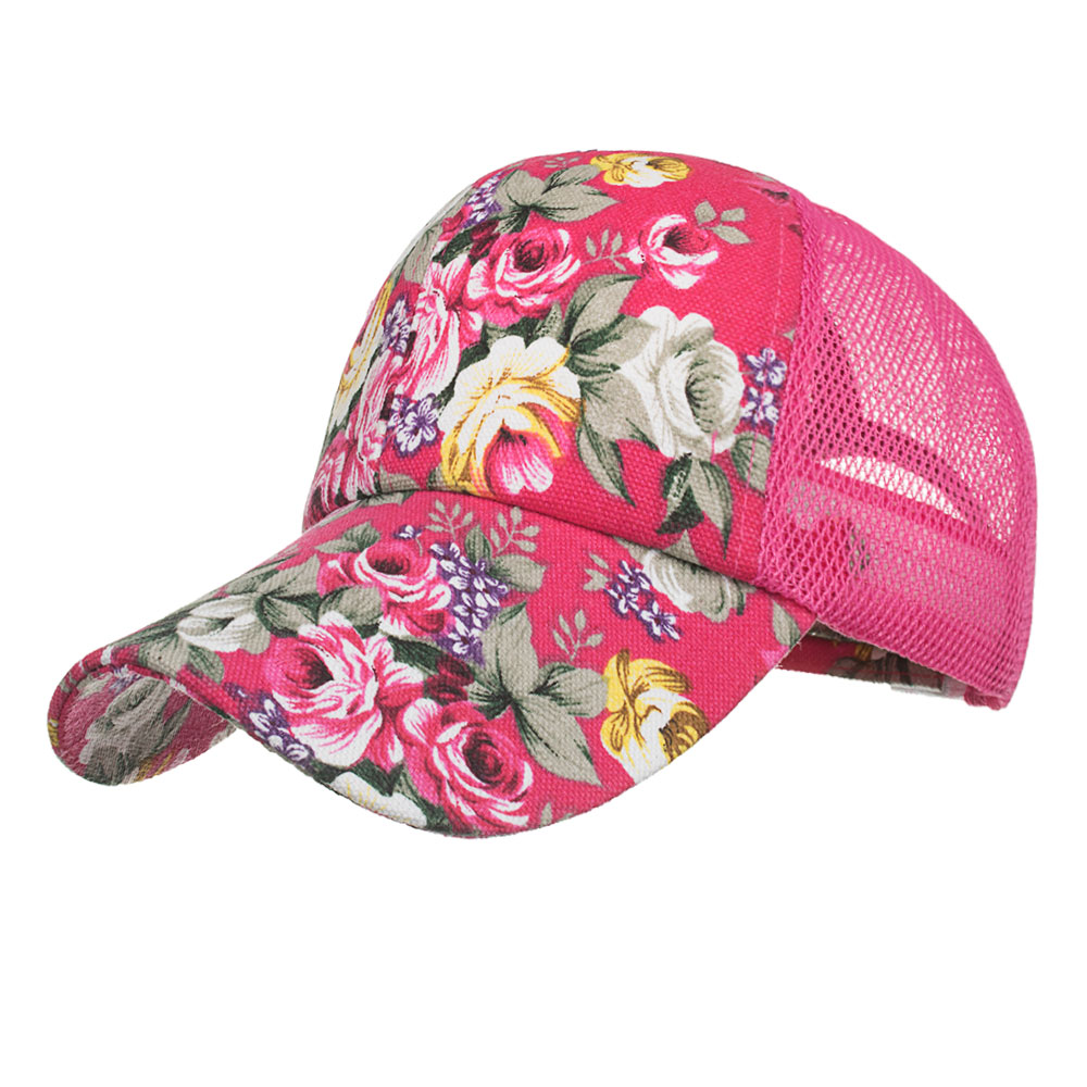 Joymay meash baseball cap kvinder blomster snapback sommer mesh hatte afslappet justerbare hætter accepteret  b544: Hot pink
