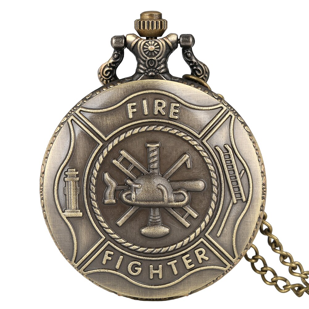 Red Fire Fighter Quartz Pocket Watch Box Set Punk Firefighter Necklace Pendant Memory Firemans Arabic Number Fob Watch Relgio: Only Pocket Watch 1