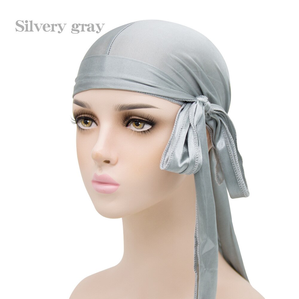 Durag do doo du chiffon en velours pour hommes et femmes, chapeau Bandana respirant, longue queue, couvre-chef chimio, couleur unie,: Gray