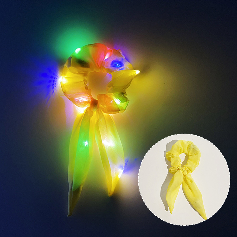 Popular parpadeante iluminado chica lazo para el cabello LED luminoso chica Scrunchies mujeres brillante Scrunchy cuerda para el cabello accesorios para el cabello